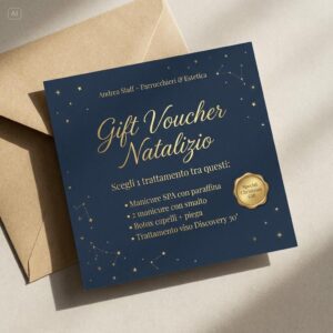 Voucher Natale 29 € — 1 Trattamento a scelta tra manicure, piega o rituale viso breve.