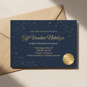 Voucher Natale 39€ - 1 trattamento a scelta tra massaggio, piega+manicure o rituale viso.